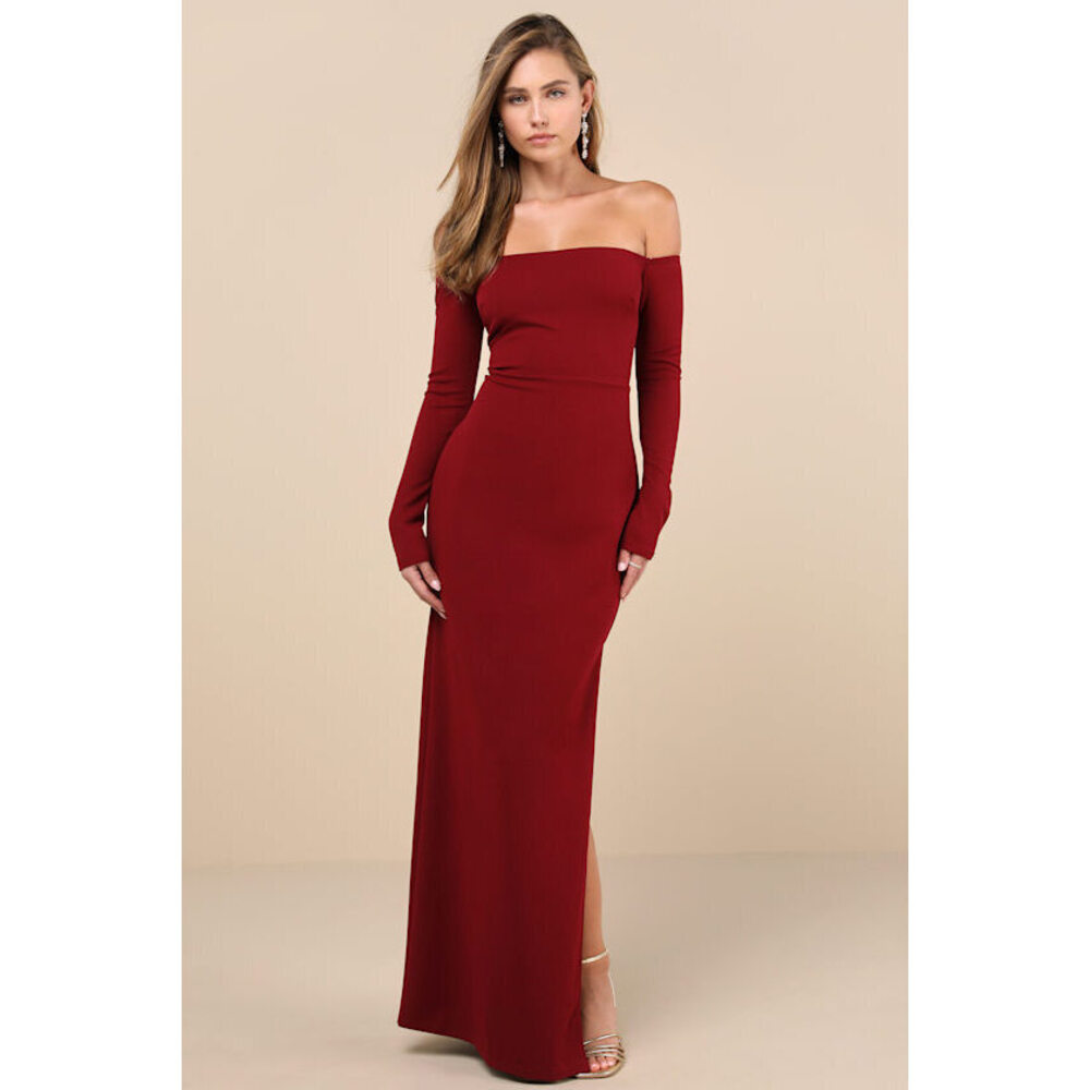 Lulus Stunning Excellence Burgundy Off-the-shoulder Maxi Dress Red - Size S